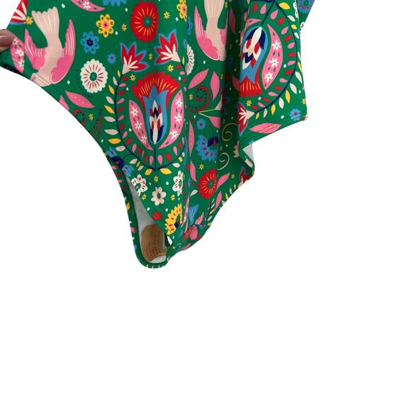 Boden Stripe Trim Swimsuit One Piece Decorative Garden Floral Green Size US 8 - Picture 8 of 11